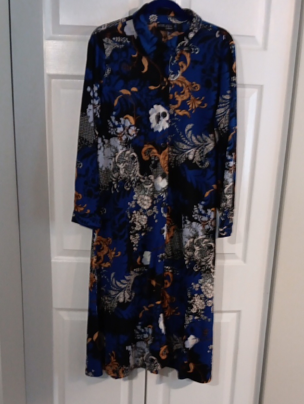 Blue Floral Long Button-Front Dress/Duster